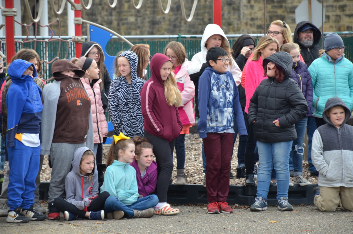 Students watching pumpkin drop
