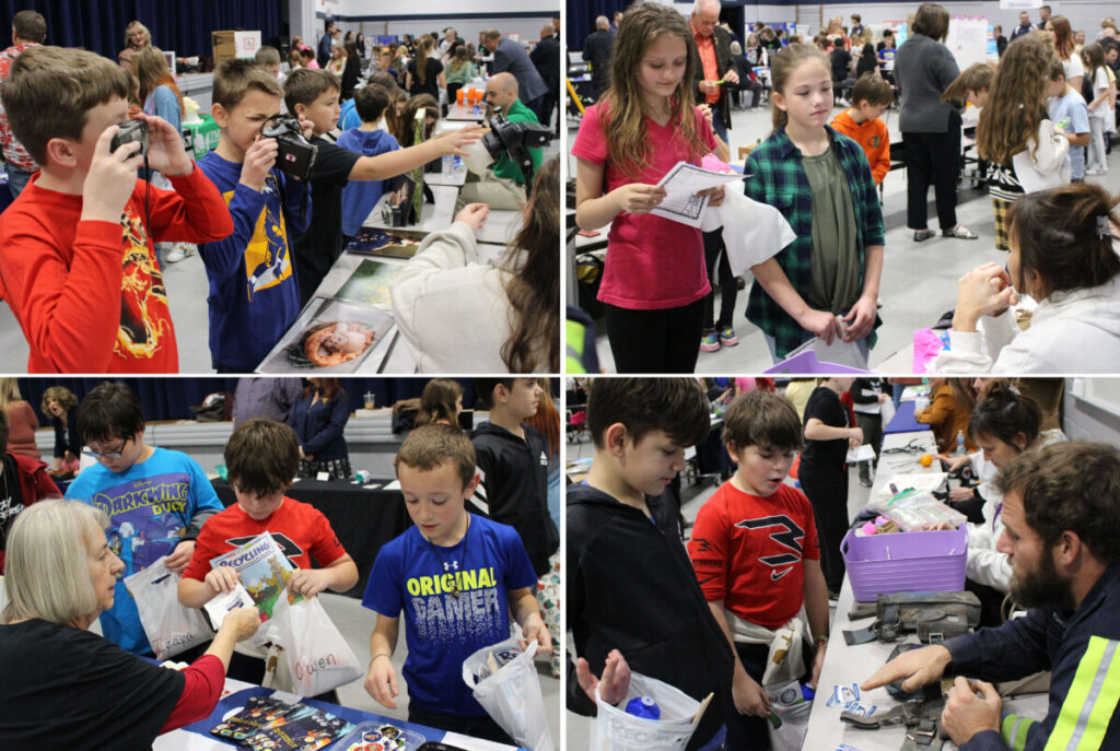 Collage of students talking to professionals at the career fair. 