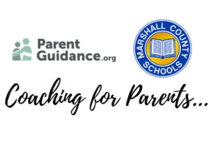 Coaching for Parents written in black with the Marshall County Schools logo and the Parent Guridance.org logo.